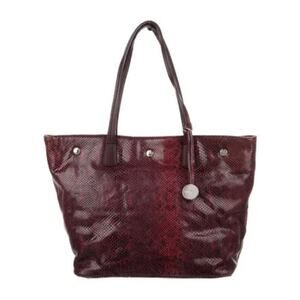 Furla Red Python Snake Animal Print Tote Handbag Silver Hardware Shoulder Straps